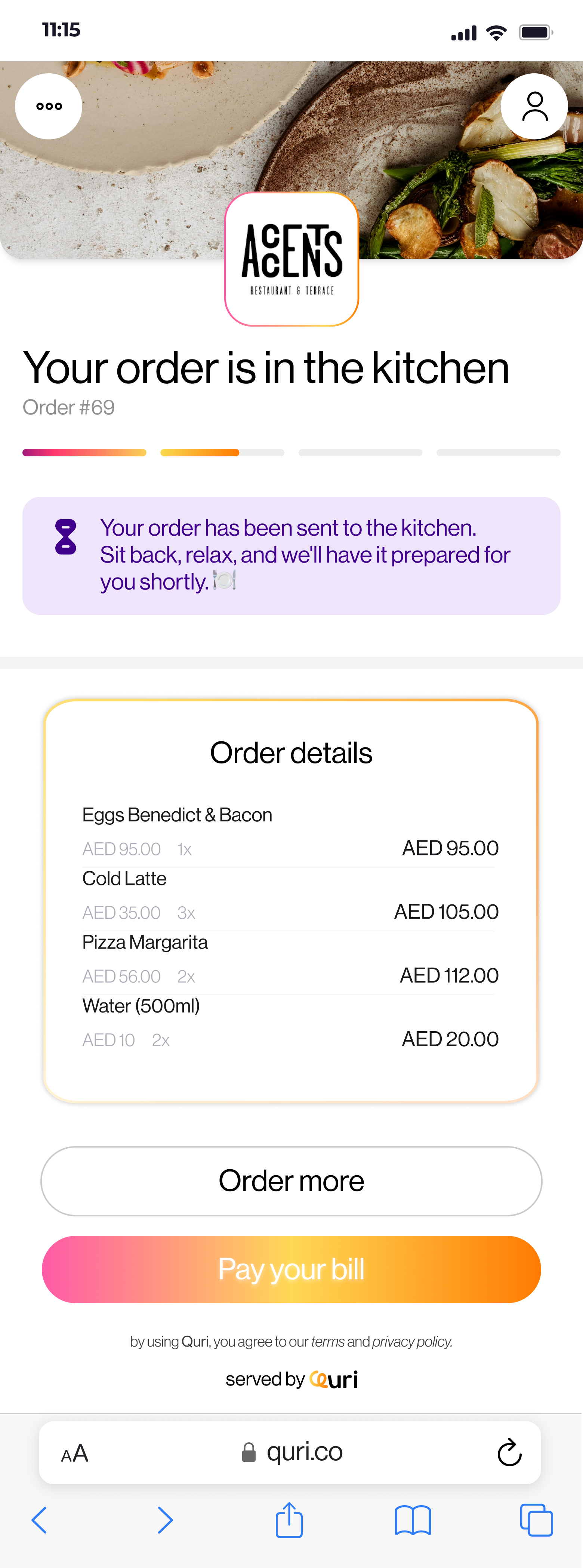Quri Order Status Screen